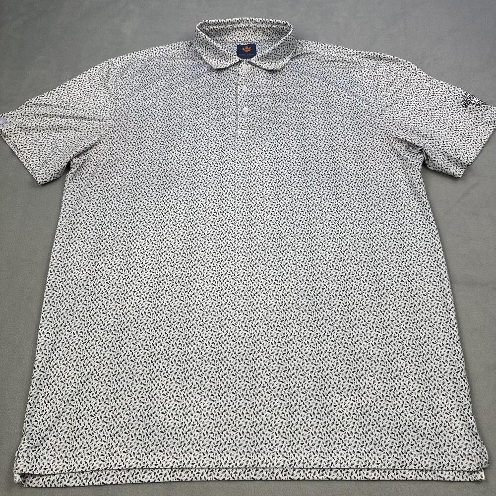 Donald Ross Polo Shirt Mens XL Gray Broadmoor Golf Print Stretch Performance